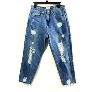 Muselook Relaxed Mom Jeans Junior 13 Hi Rise Destroyed Denim Raw Hem Medium Wash